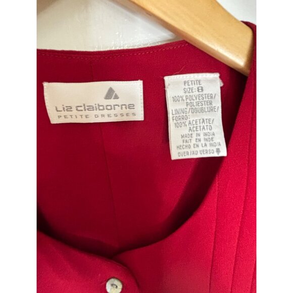Vintage Liz Claiborne Petite Red Dress Size 8 Button Front Short Sleeve Tie Back - Picture 5 of 8